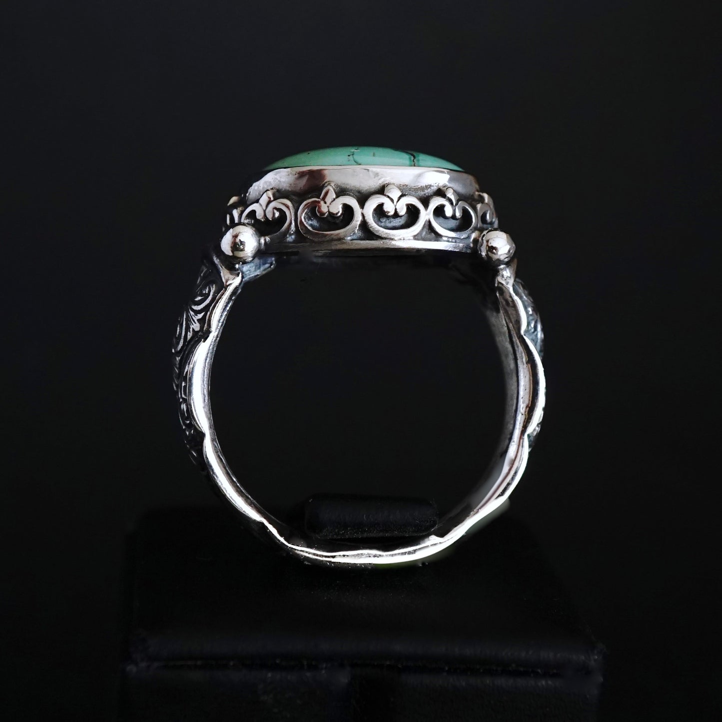 Turquoise Ring Handmade solid engraved Sterling Silver Oval natural stone Unique Artisan Men's Jewelry