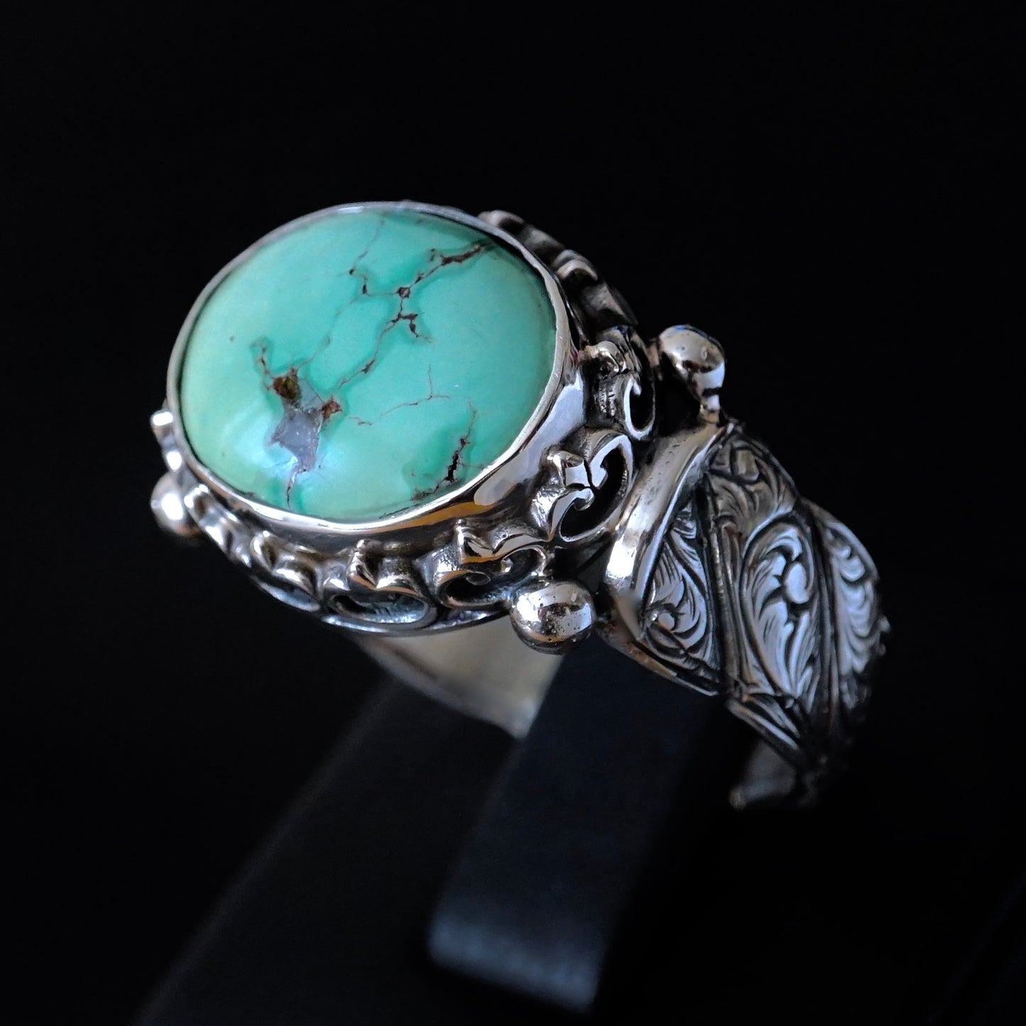 Turquoise Ring Handmade solid engraved Sterling Silver Oval natural stone Unique Artisan Men's Jewelry