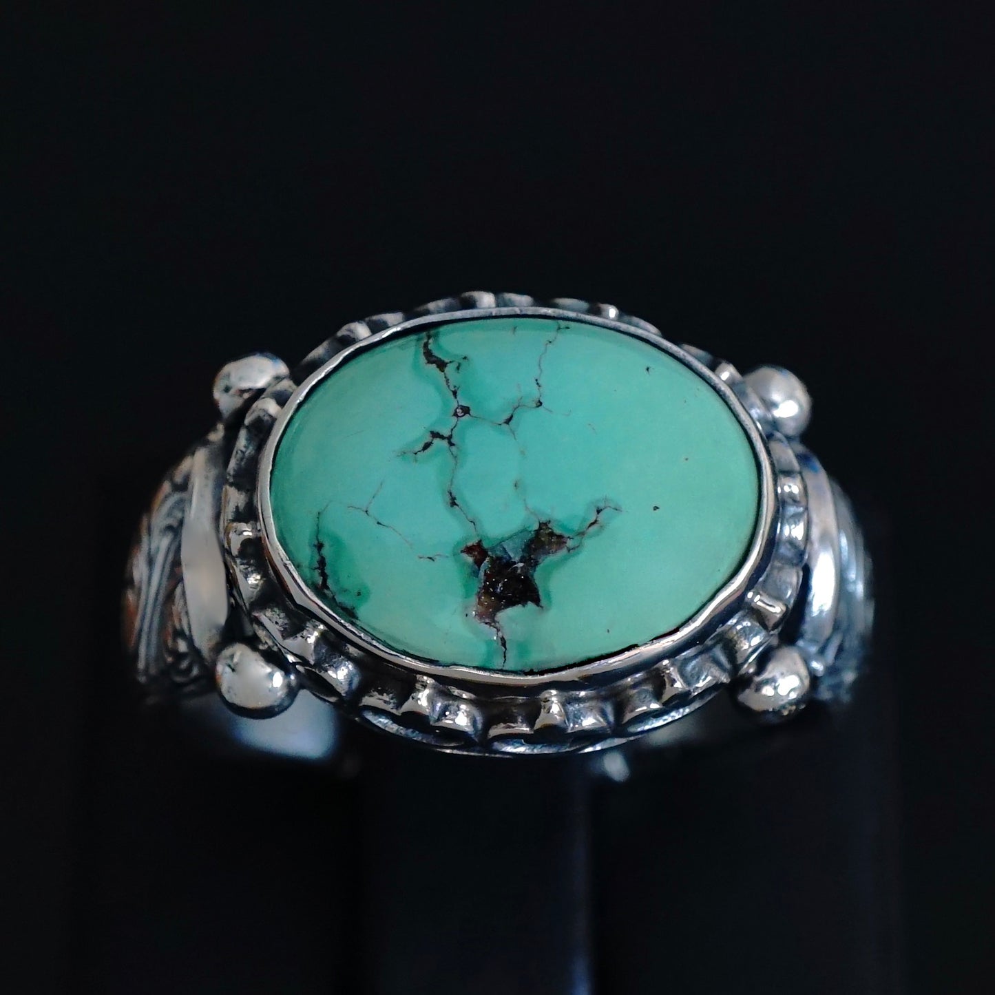 Turquoise Ring Handmade solid engraved Sterling Silver Oval natural stone Unique Artisan Men's Jewelry