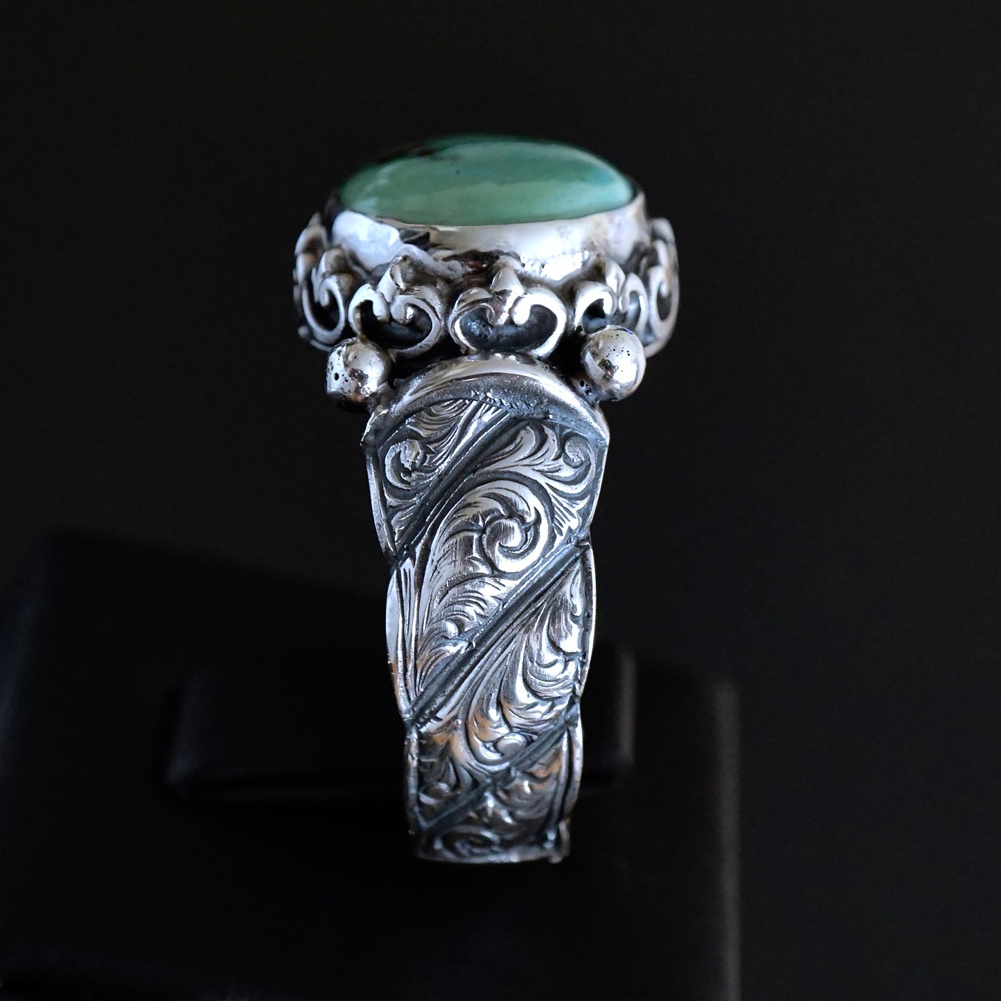 Turquoise Ring Handmade solid engraved Sterling Silver Oval natural stone Unique Artisan Men's Jewelry