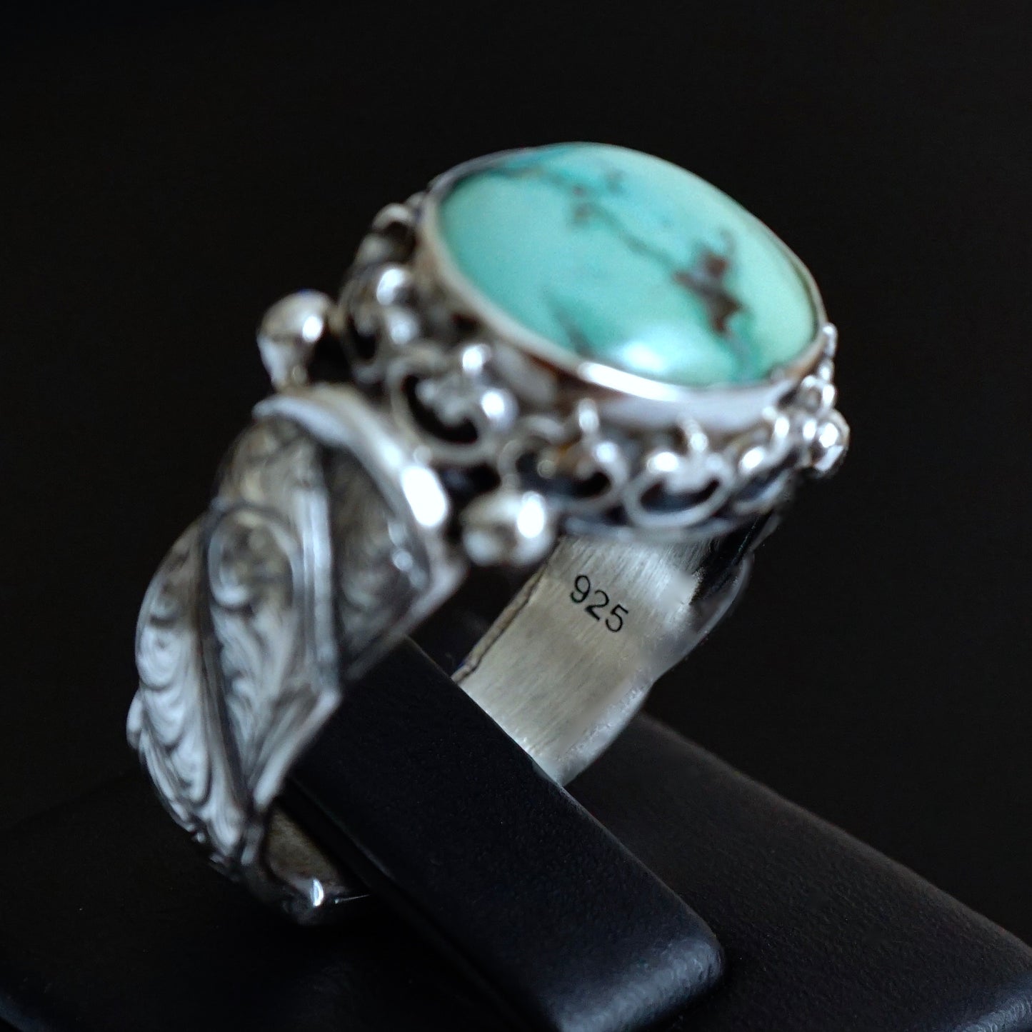 Turquoise Ring Handmade solid engraved Sterling Silver Oval natural stone Unique Artisan Men's Jewelry