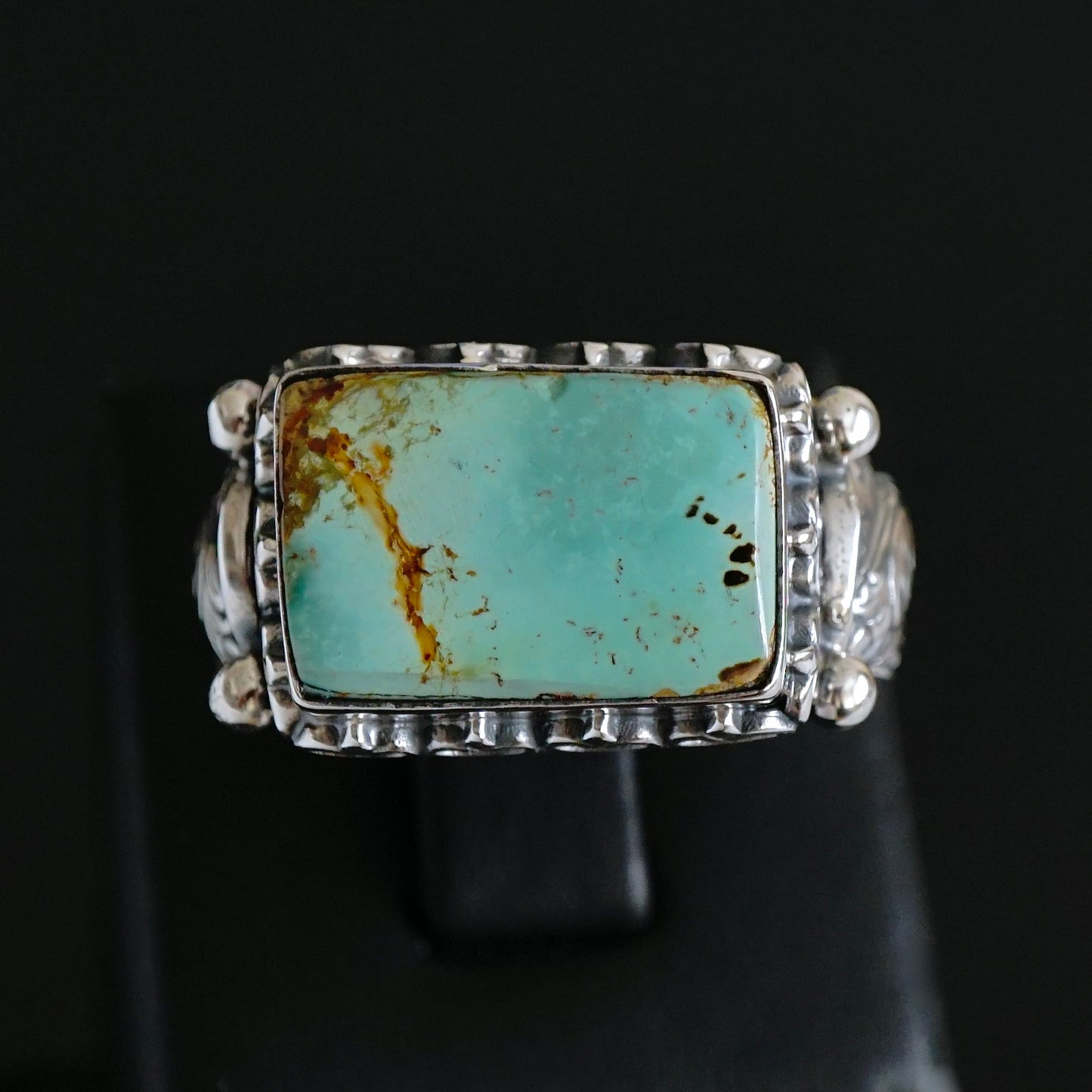 Mens Ring Turquoise genuine stone rectangle 925 Sterling Silver solid engraved Handmade Unique Artisan Jewelry