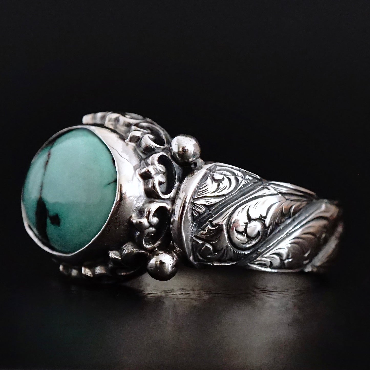 Turquoise Ring Handmade solid engraved Sterling Silver Oval natural stone Original color Unique Artisan Men's Jewelry