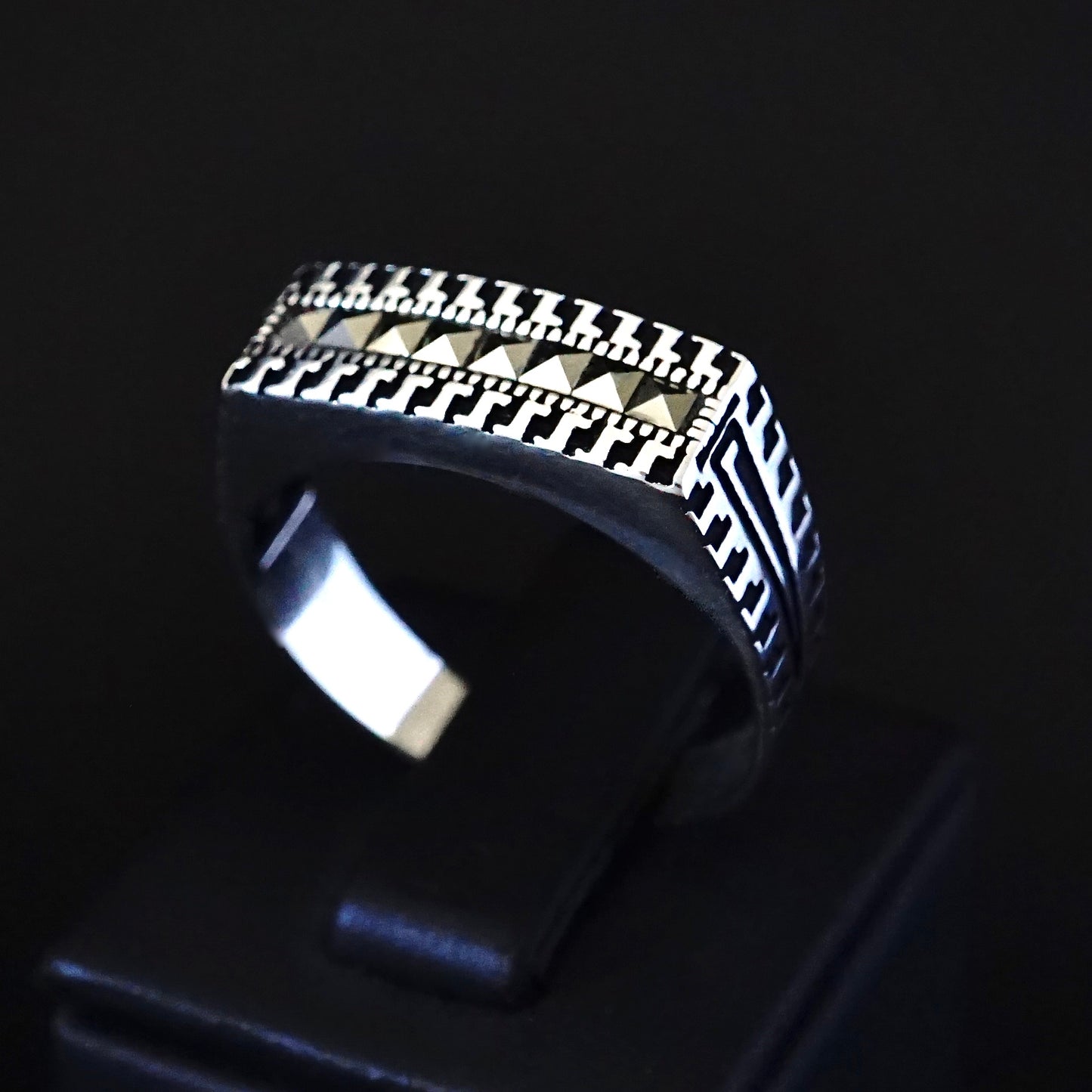 Silver Mens Ring with Marcasite stones 925 Sterling natural Marcasite Simple Elegant Design Jewelry for Men