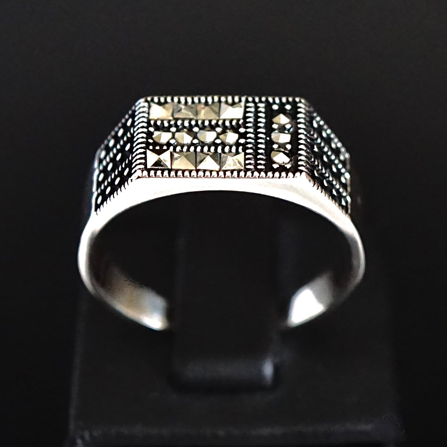 Silver Mens Ring with Marcasite 925 Sterling Handcrafted Elegant Jewelry for Men