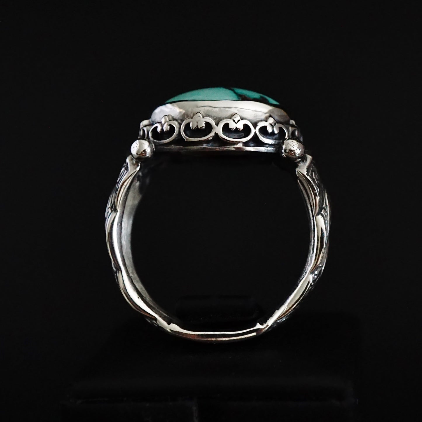 Turquoise Ring Handmade solid engraved Sterling Silver Oval natural stone Original color Unique Artisan Men's Jewelry