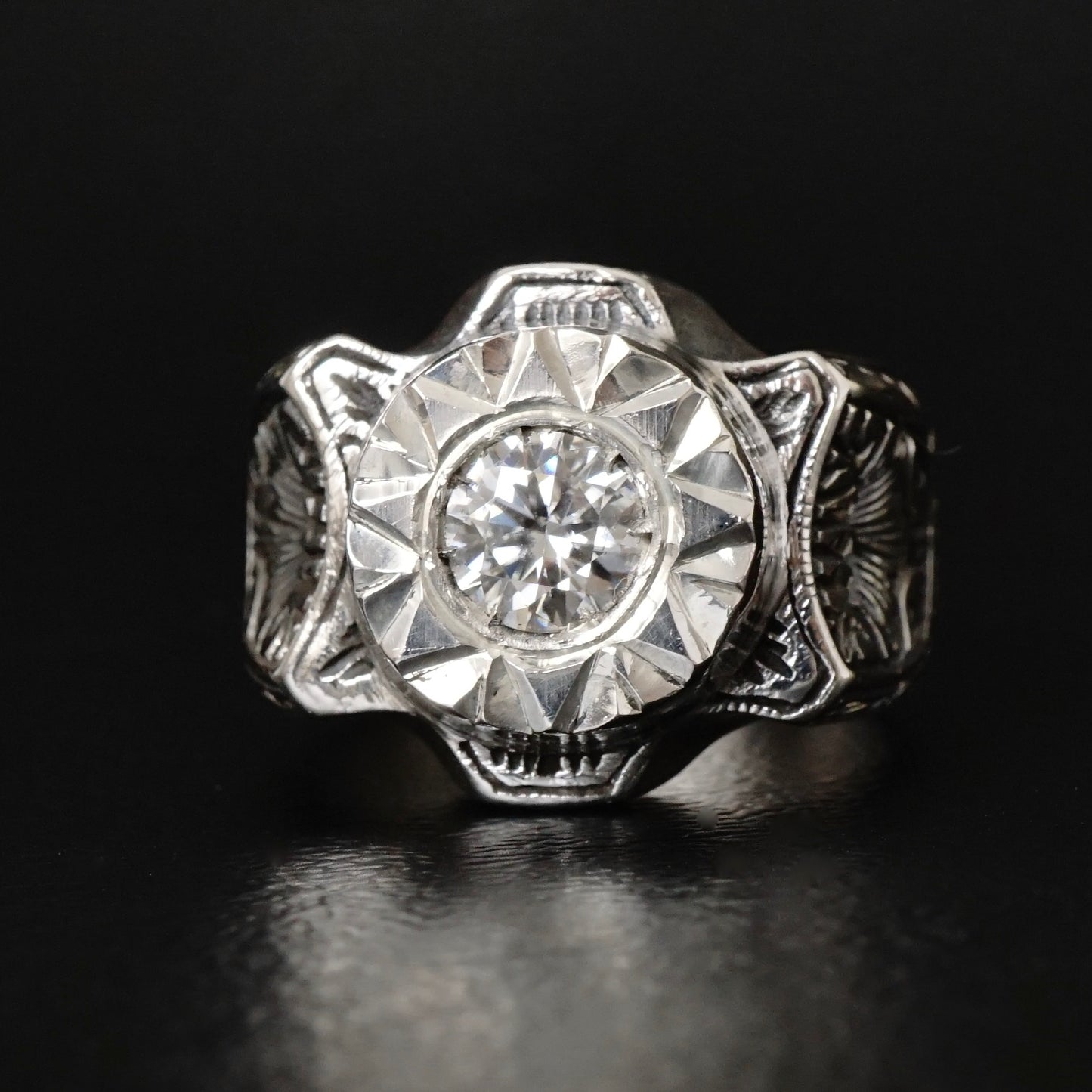 Handcrafted Silver Mens Ring 1.3 ct Moissanite Unique Turkish Jewelry Masterwork size US10