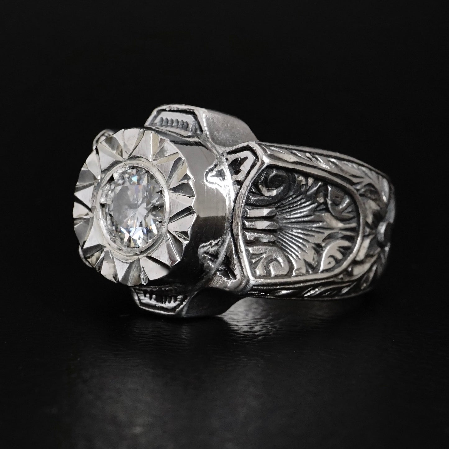 Handcrafted Silver Mens Ring 1.3 ct Moissanite Unique Turkish Jewelry Masterwork size US10