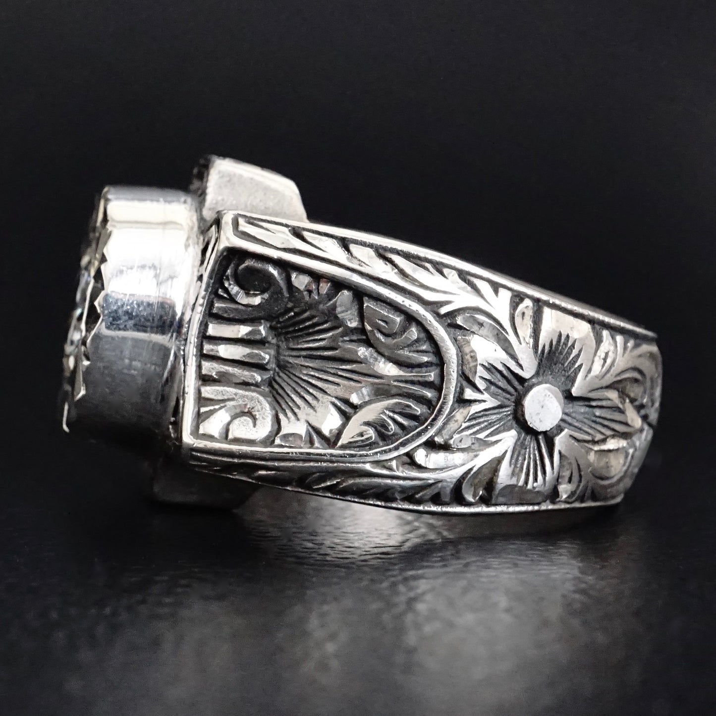 Handcrafted Silver Mens Ring 1.3 ct Moissanite Unique Turkish Jewelry Masterwork size US10