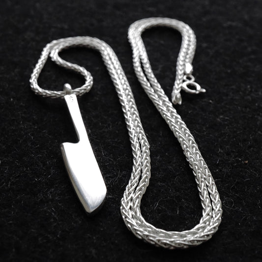 Silver Knife Pendant on Foxtail Chain Necklace solid 925 Sterling Silver Mens Jewelry