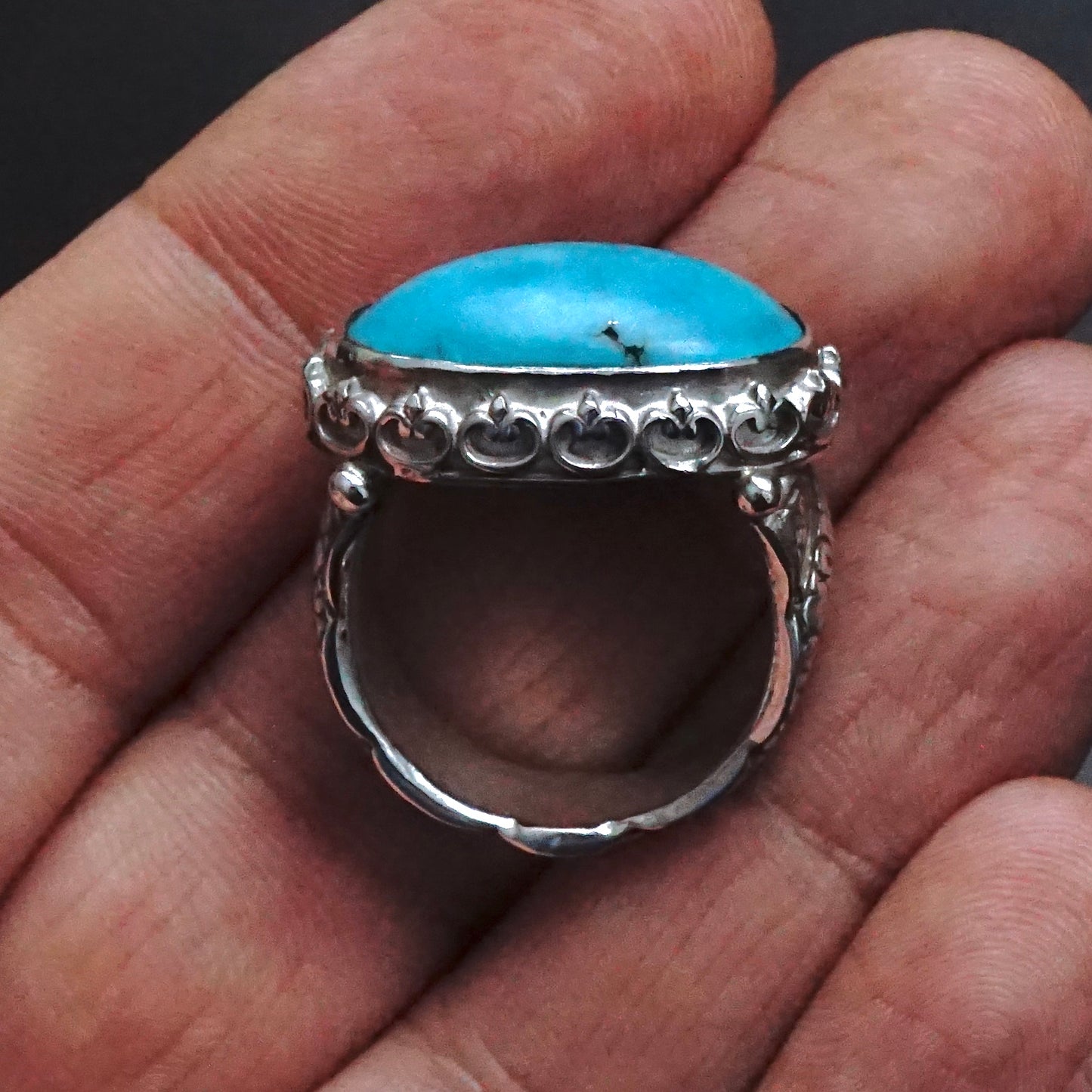 Mens Ring Turquoise natural stone 925 Sterling Silver solid engraved Handmade Unique Artisan Jewelry