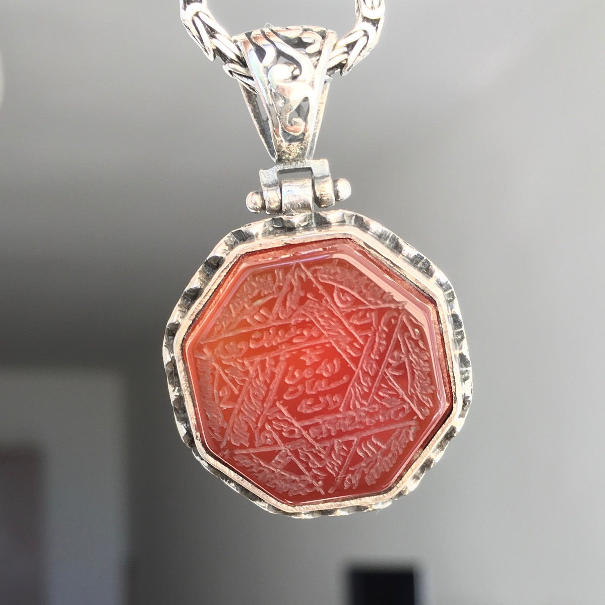 Agate Pendant Handmade 925 Sterling Silver Seal of Solomon engraved Talisman incl. Kings Chain Necklace
