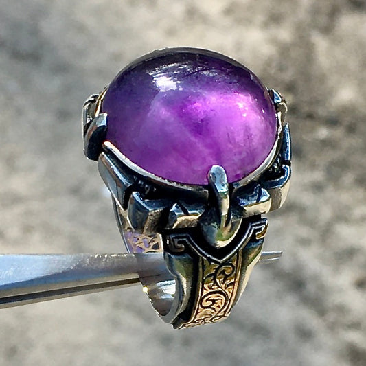 925 Sterling Silver Purple Amethyst Ring Men's Jewelry natural gemstone
