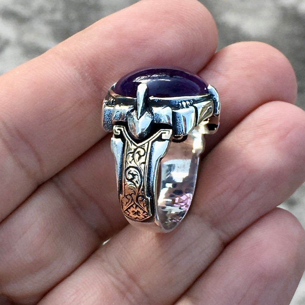925 Sterling Silver Purple Amethyst Ring Men's Jewelry natural gemstone