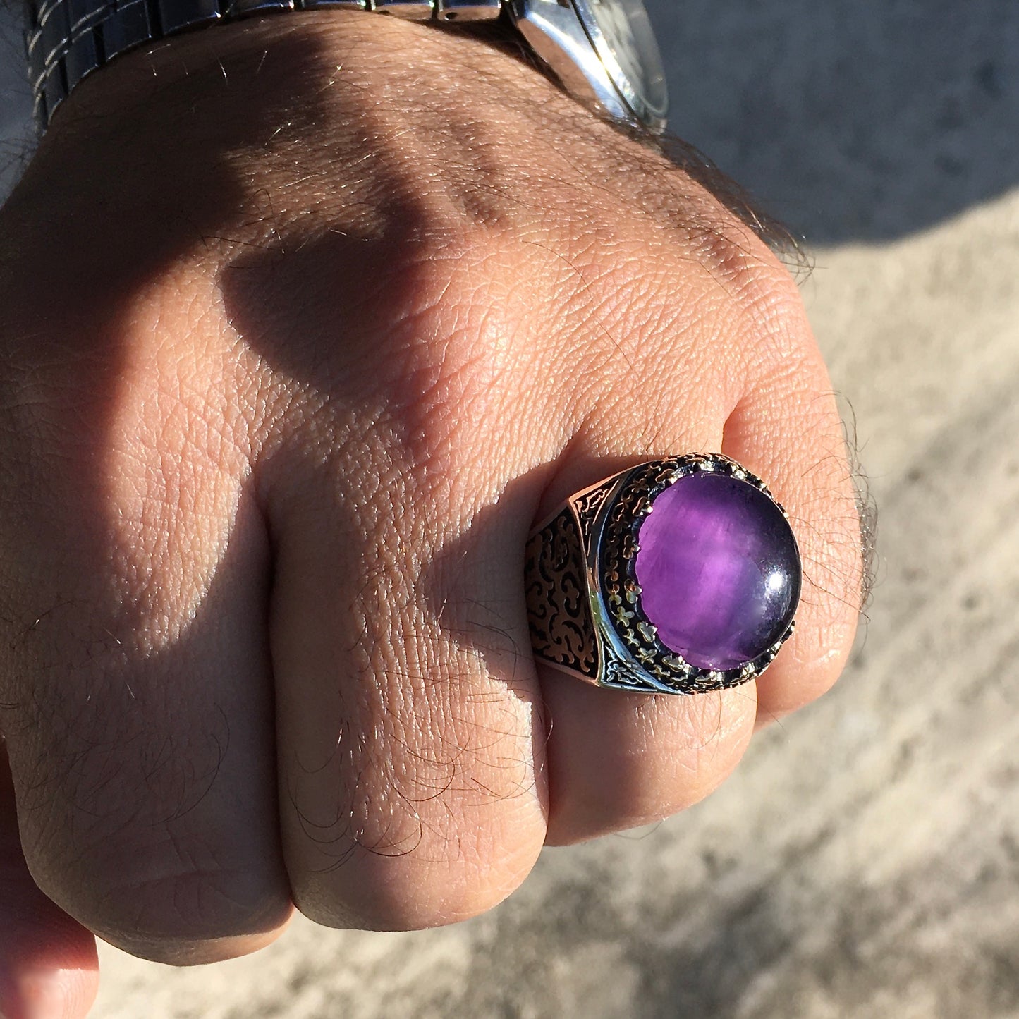 Sterling Silver Purple Amethyst Ring Men's Jewelry natural gemstone