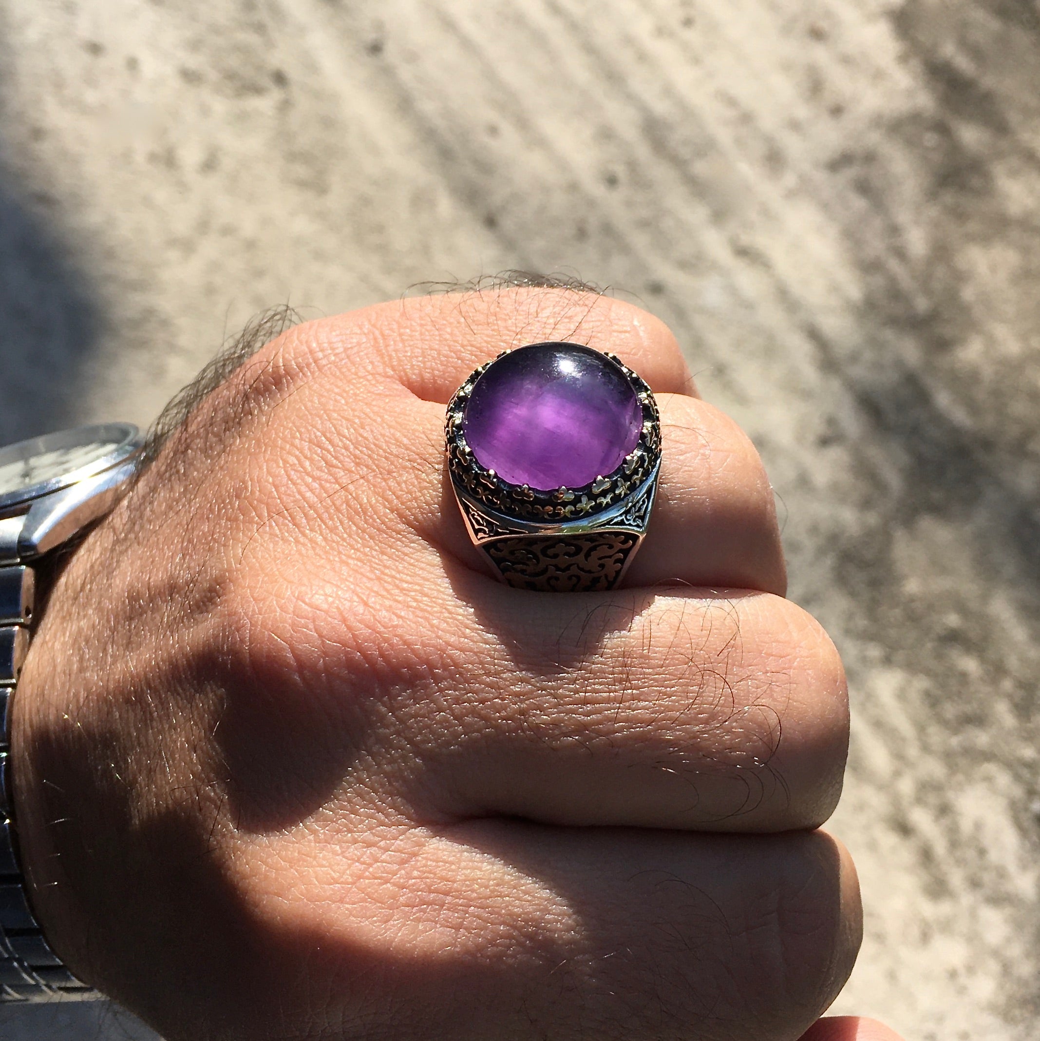 Sterling Silver Purple Amethyst Ring Men's Jewelry natural gemstone – Kara  Jewels