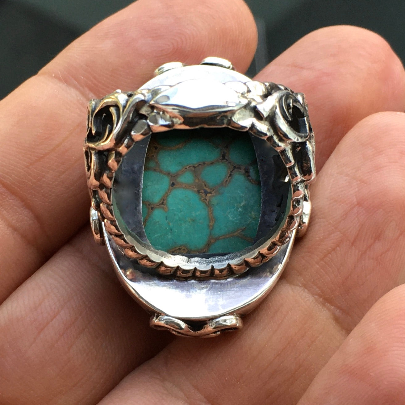 Silver Ring big natural Turquoise Firoza Unique Handmade Men's Jewelry Sterling 925