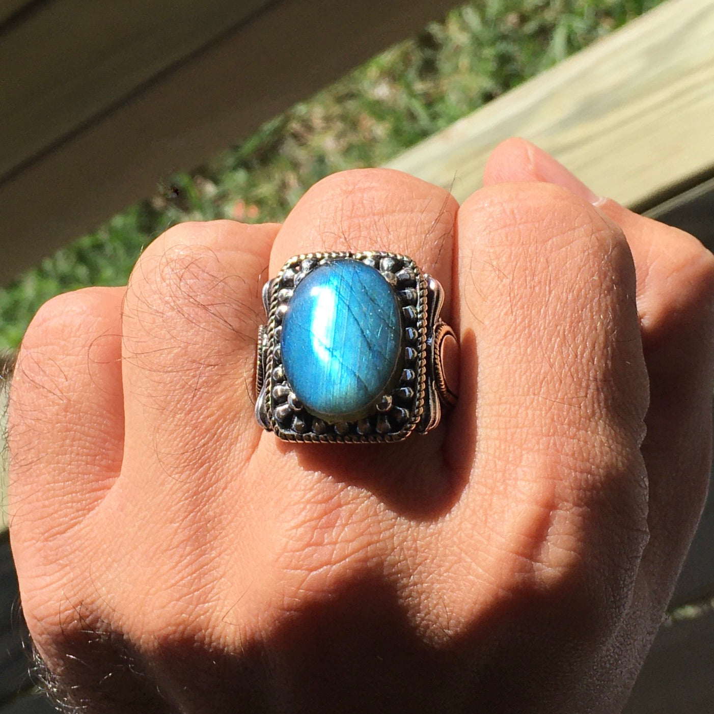 Silver Men's Ring blue Labradorite natural gemstone Turkish Artisan Jewelry