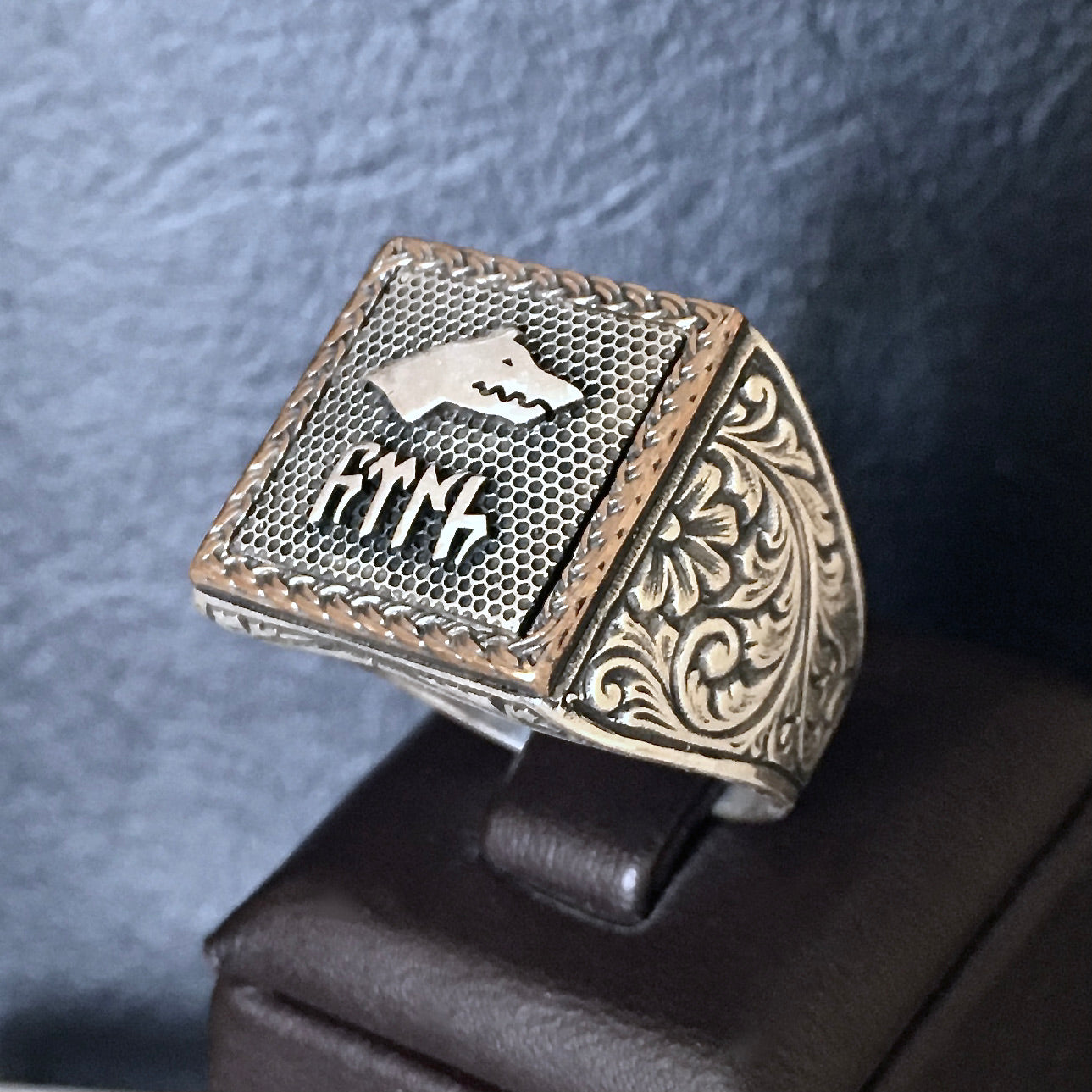 925 Sterling Silver Signet Ring Gokturk Wolf Solid Turkish Men's Jewelry