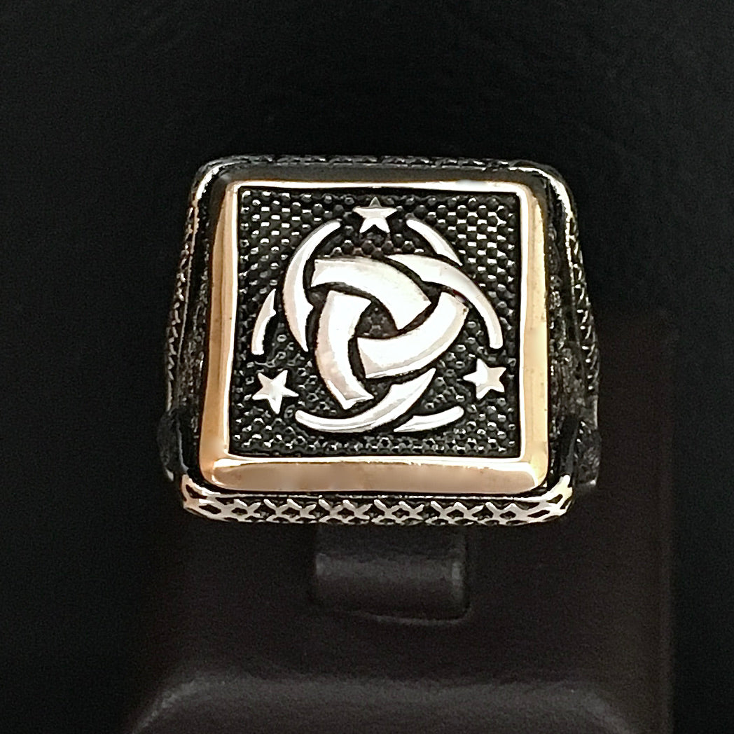 Sterling Silver Men's Signet Ring Ottoman Secret Service Symbol "Teskilati Mahsusa"