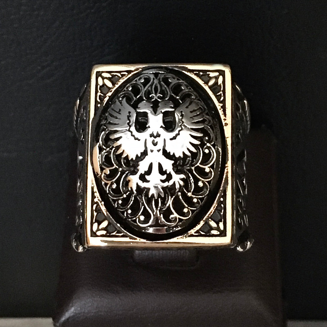 925 Sterling Silver Men's Turkish Ottoman Signet Ring Double Headed Eagle