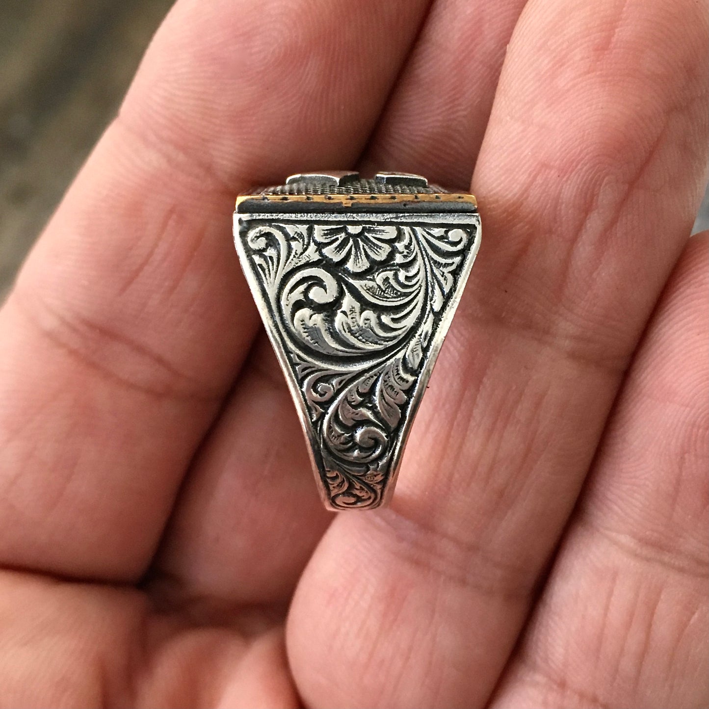 925 Sterling Silver Signet Ring Gokturk Wolf Solid Turkish Men's Jewelry