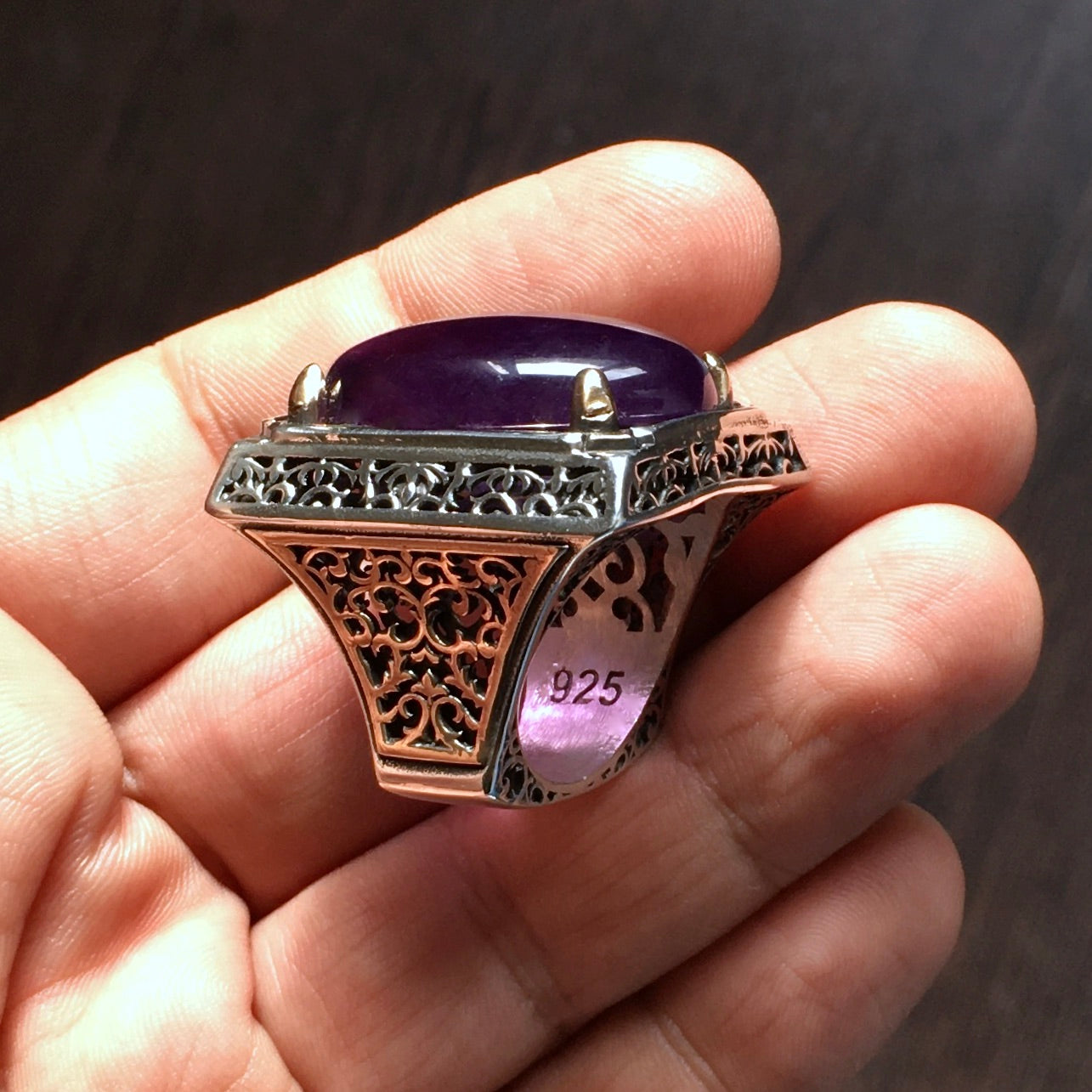 Big Mens Ring Amethyst Sterling Silver 39 ct Natural Gemstone Solid 925k Turkish Handmade Jewelry