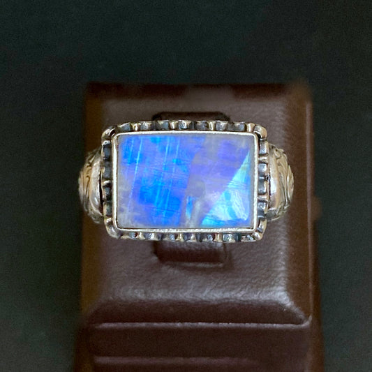 Rainbow Moonstone Ring Handmade Jewelry natural gemstone Unique Turkish Artisan