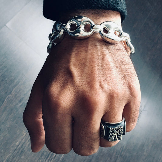 Silver Mariner Bracelet Jumbo size 21mm Anchor Link Chain 925 Sterling Silver Unique Men's Jewelry