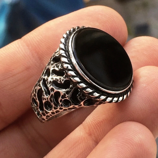 Silver Mens Ring Onyx solid 925 Sterling Turkish Artisan Jewelry Handmade