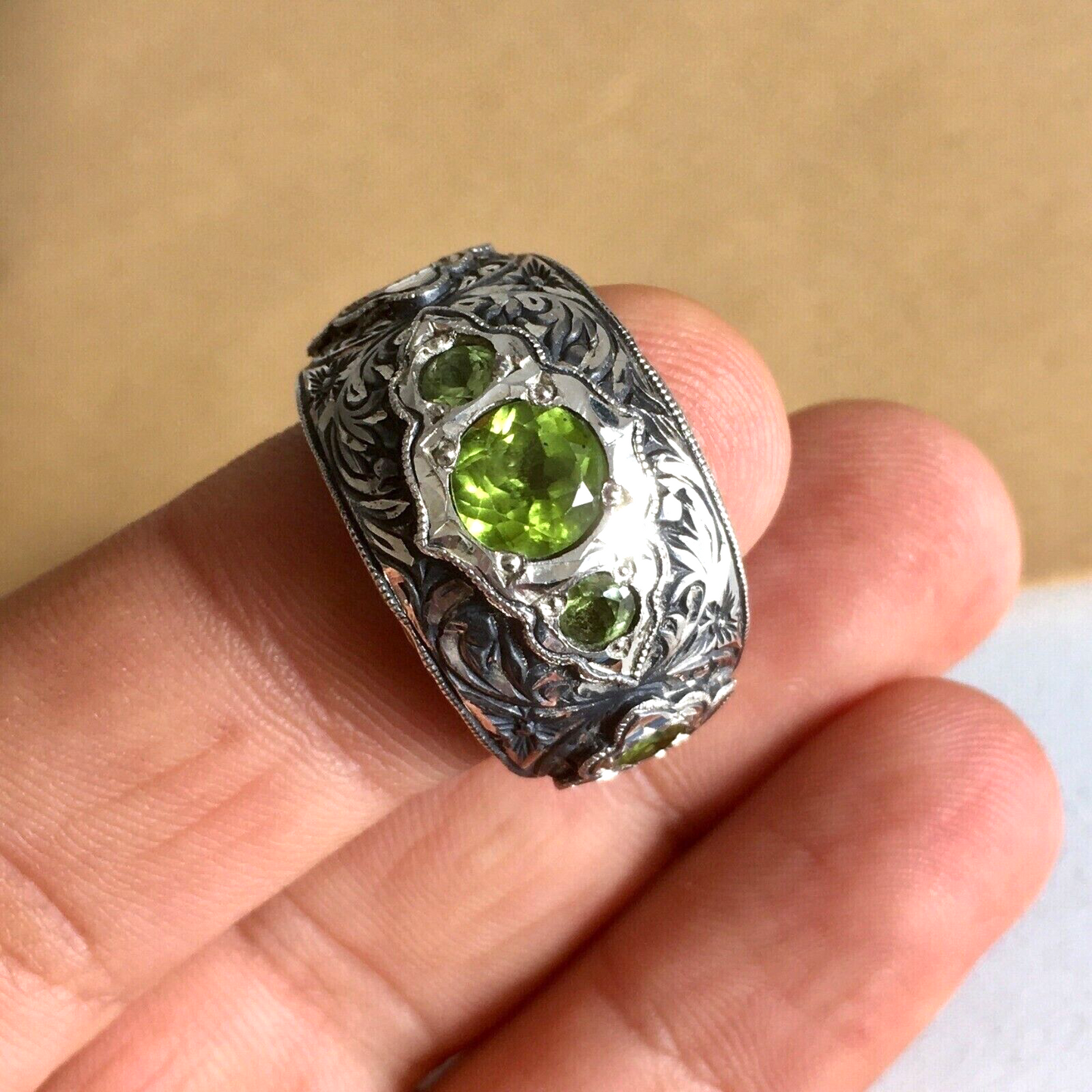Natural Peridot Gemstone Men's Ring Handmade Solid Sterling Silver Unique Jewelry