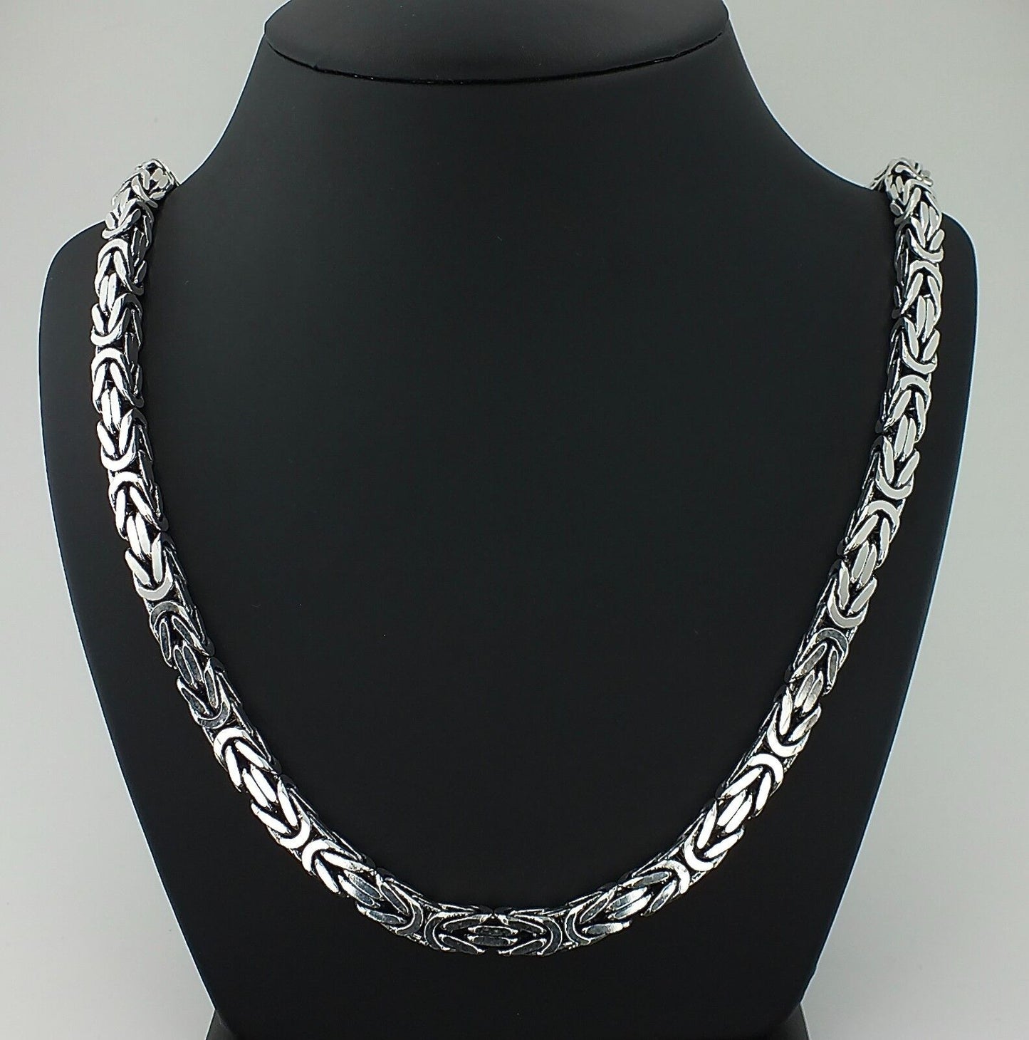 925 Sterling Silver Byzantine King's Chain Necklace Cubic 7mm Solid Men's Jewelry