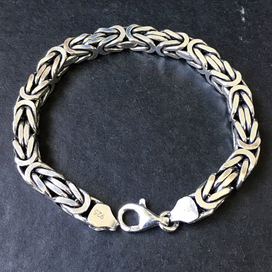 925 Sterling Silver King's Chain Bracelet Cubic 7mm Solid Men's Jewelry