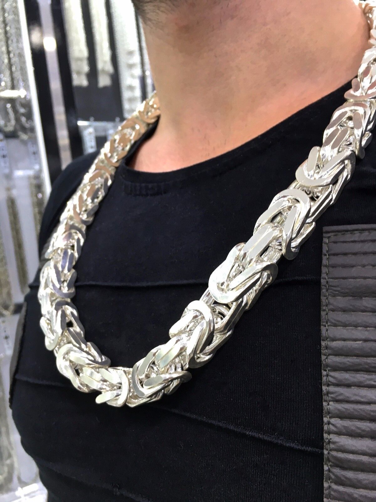Solid Sterling Silver Byzantine King's Chain Necklace 15x15mm Thick Heavy Unique Men's Jewelry 750+g solid silver