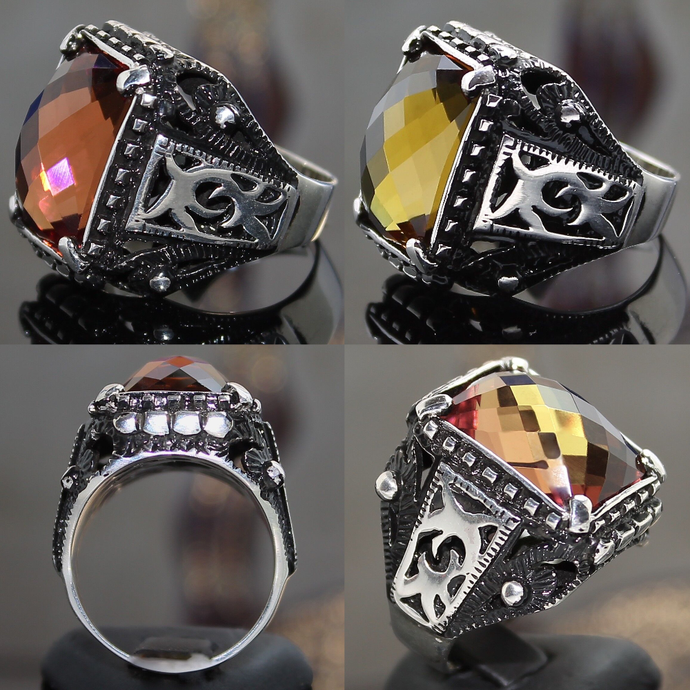 Sterling Silver Mens Ring Diaspore Color Changing Turkish Gemstone Sultanit Unique Jewelry