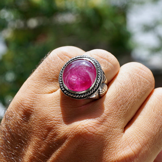Pink Ruby Men's Ring Sterling Silver Unique Handmade Artisan Jewelry
