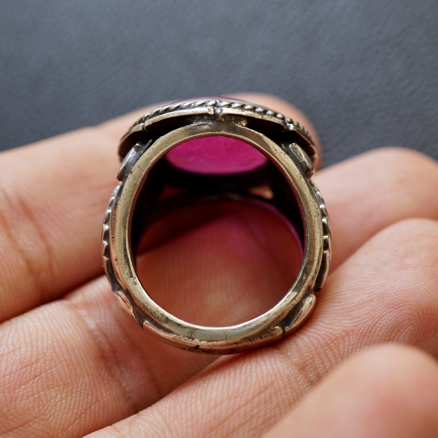 Pink Ruby Men's Ring Sterling Silver Unique Handmade Artisan Jewelry