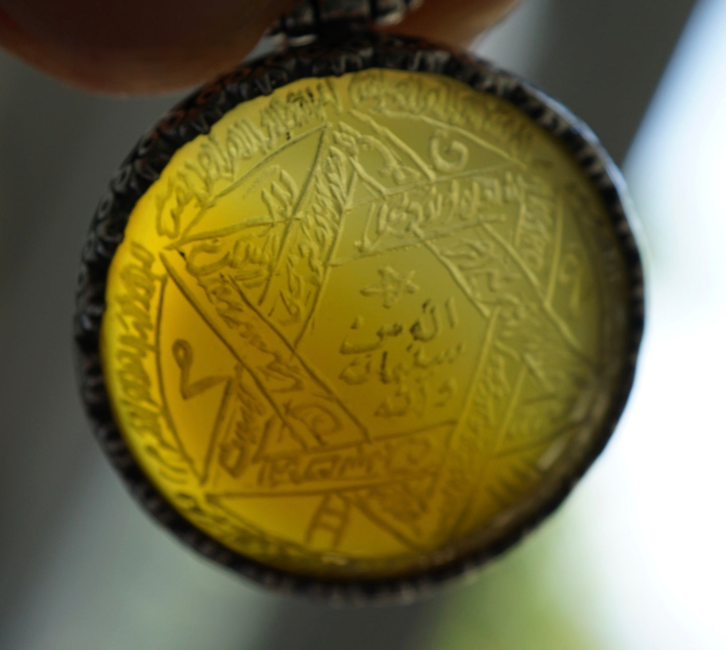 Seal of Solomon Talisman Pendant Yellow agate Zard Aqeeq 925 Silver Kings Chain