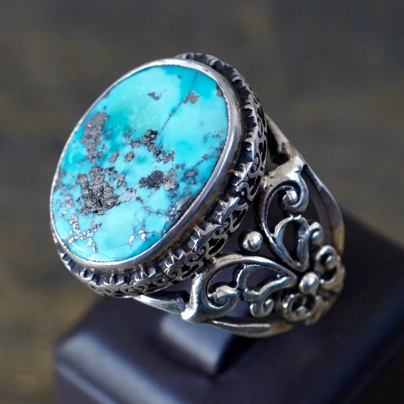 Turquoise Ring Handmade Sterling 925 Unique Turkish Artisan Mens Jewelry