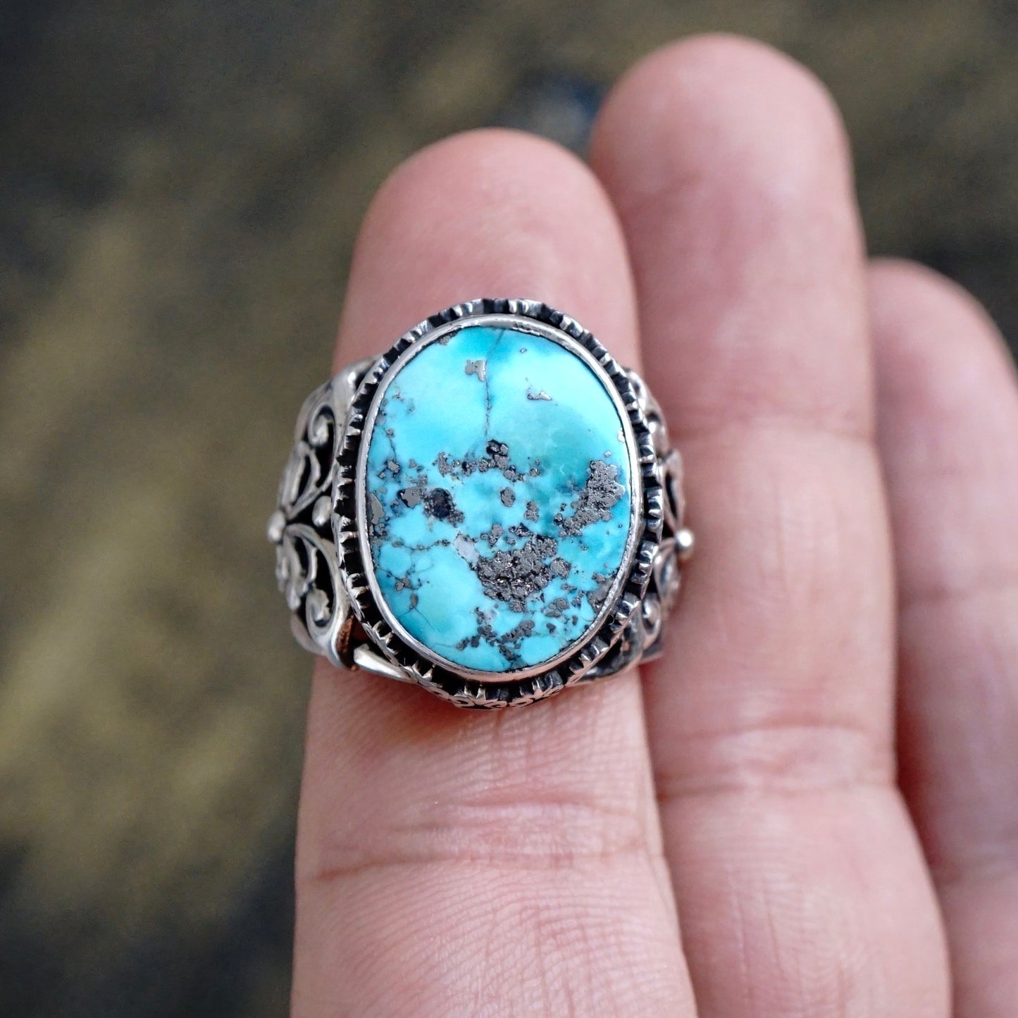 Turquoise Ring Handmade Sterling 925 Unique Turkish Artisan Mens Jewelry