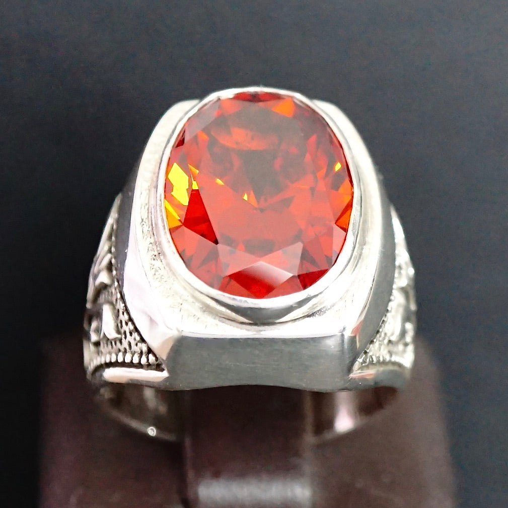Red Garnet Mens Ring Sterling Silver 925 Turkish Artisan Jewelry