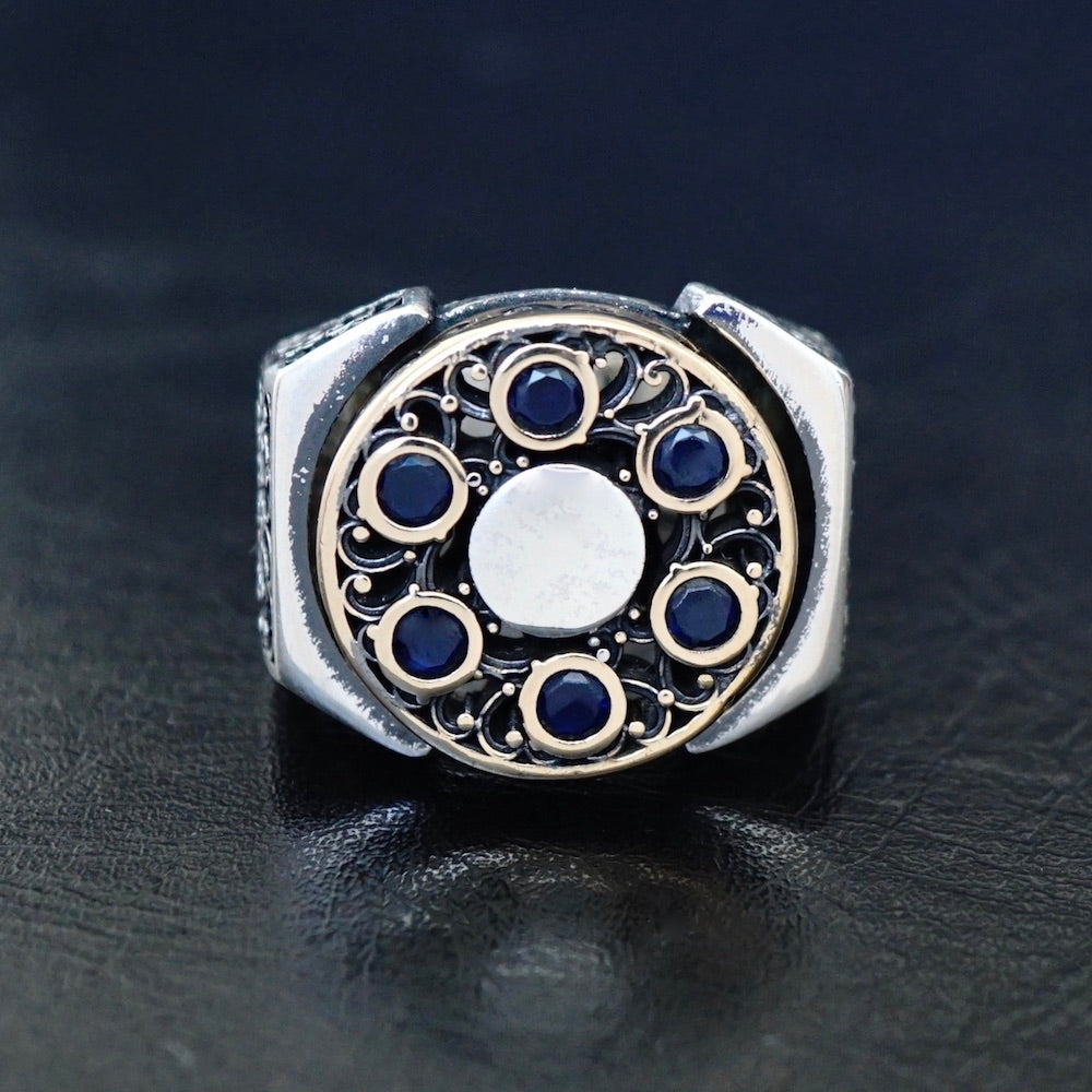 925 Sterling Silver Men's Ring Black Diamond Bullet Spinning Revolver Design Unique Jewelry
