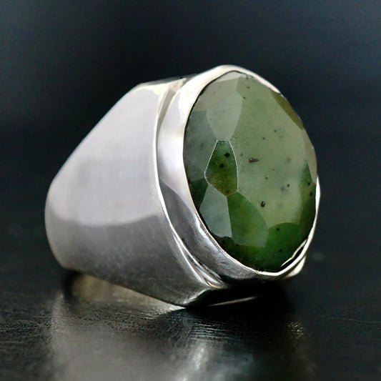 Men's Ring Nephrite Jade solid 925 Sterling Silver natural gemstone Unique Artisan Jewelry