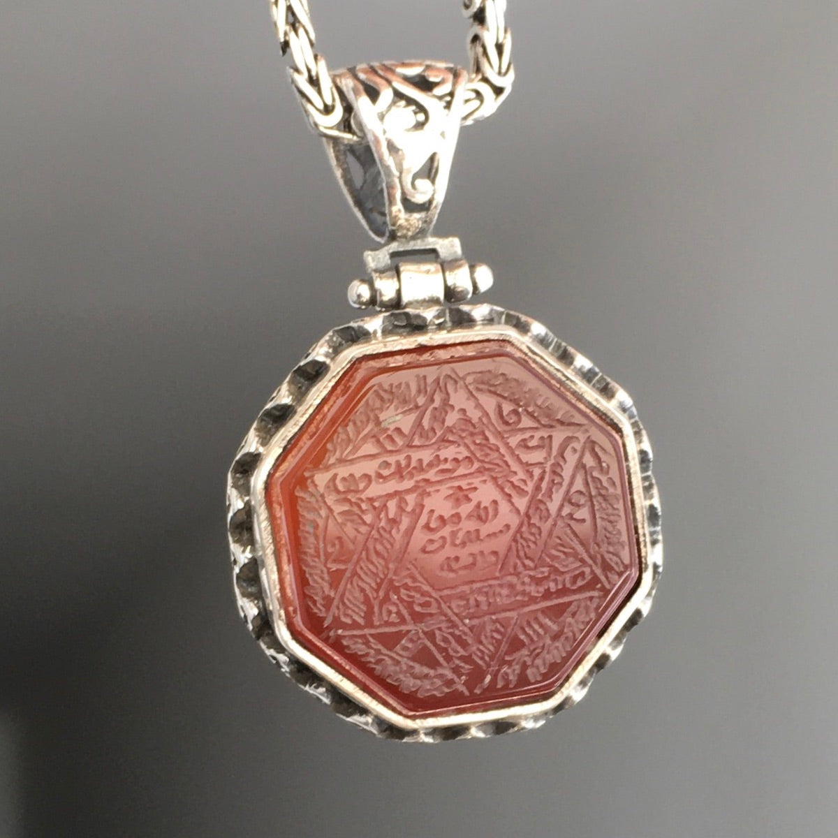 Seal of Solomon Talisman Pendant Handmade engraved Agate Silver 925 Kings Chain