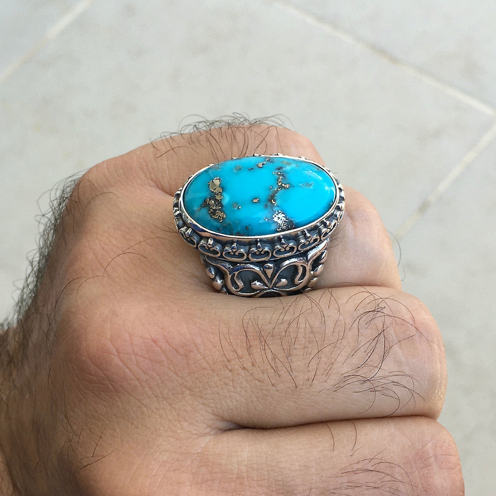 Turquoise Ring Unique Handmade Sterling Silver Turkish Artisan Jewelry