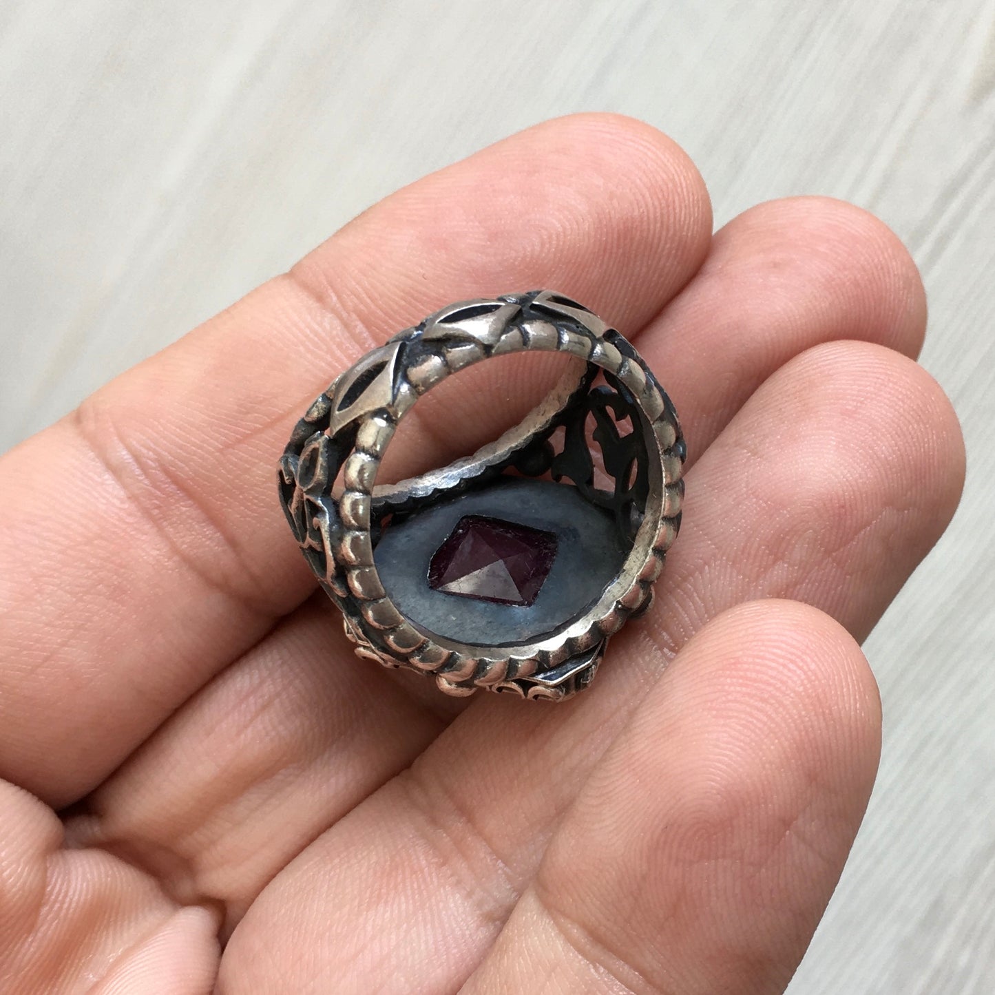 Sterling Silver Mens Jewelry Ring Natural Ruby Corundum Gemstone Unique Handmade