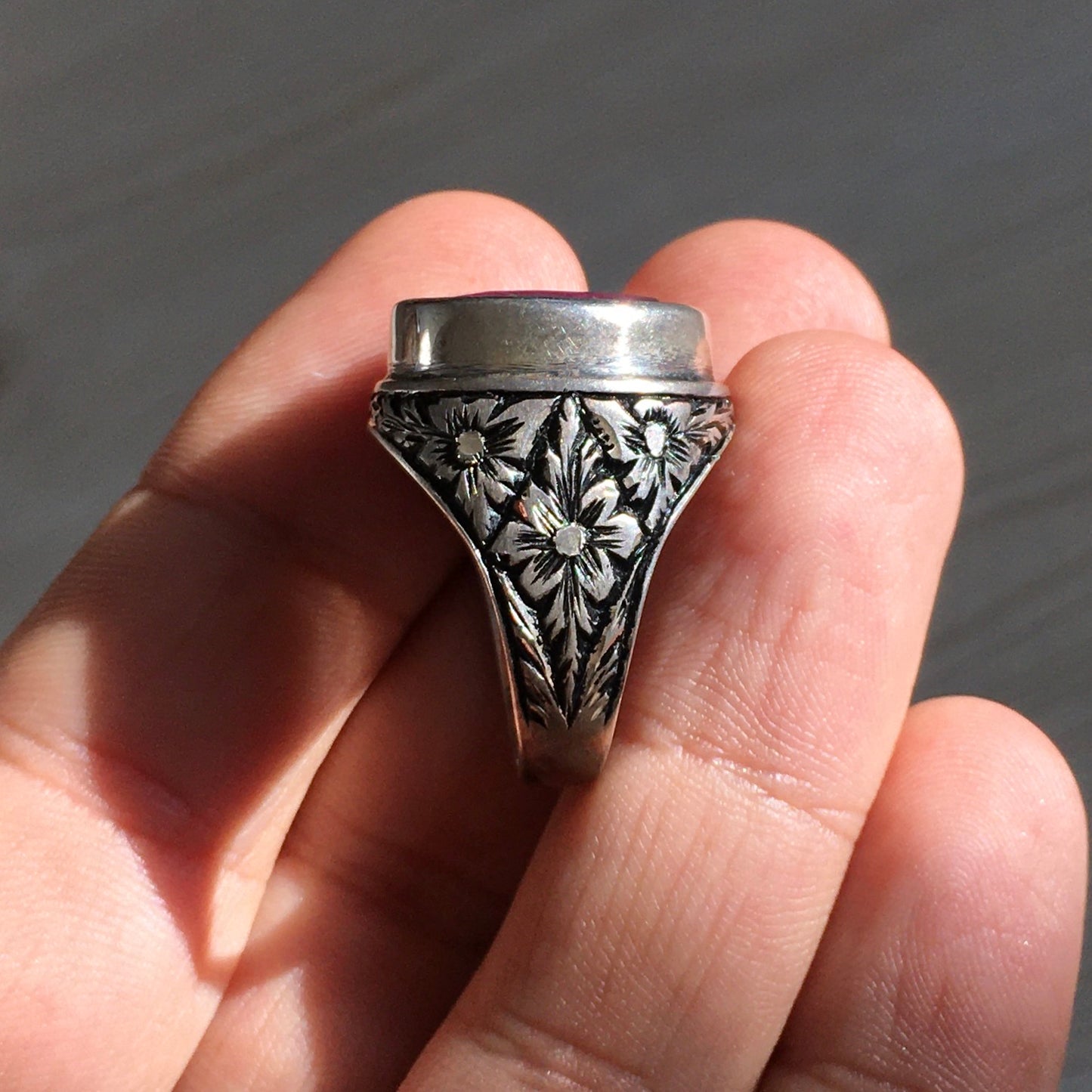 Sterling Silver Unique Handmade Mens Ring Natural Ruby Corundum Gemstone Jewelry