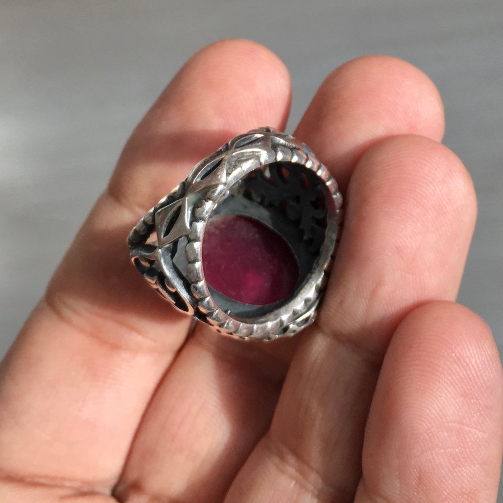 Unique Handmade Ring GENUINE Ruby Corundum Sterling Silver Mens Gemstone Jewelry