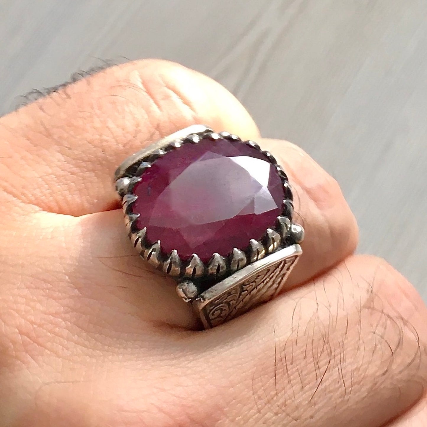 Sterling Silver Natural Ruby Mens Jewelry Ring Gemstone Unique Handmade