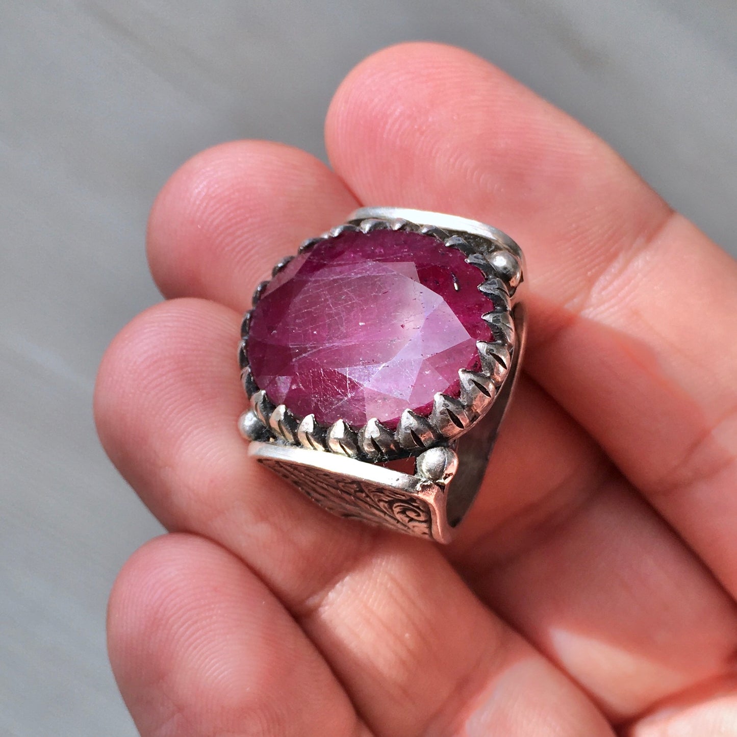 Sterling Silver Natural Ruby Mens Jewelry Ring Gemstone Unique Handmade